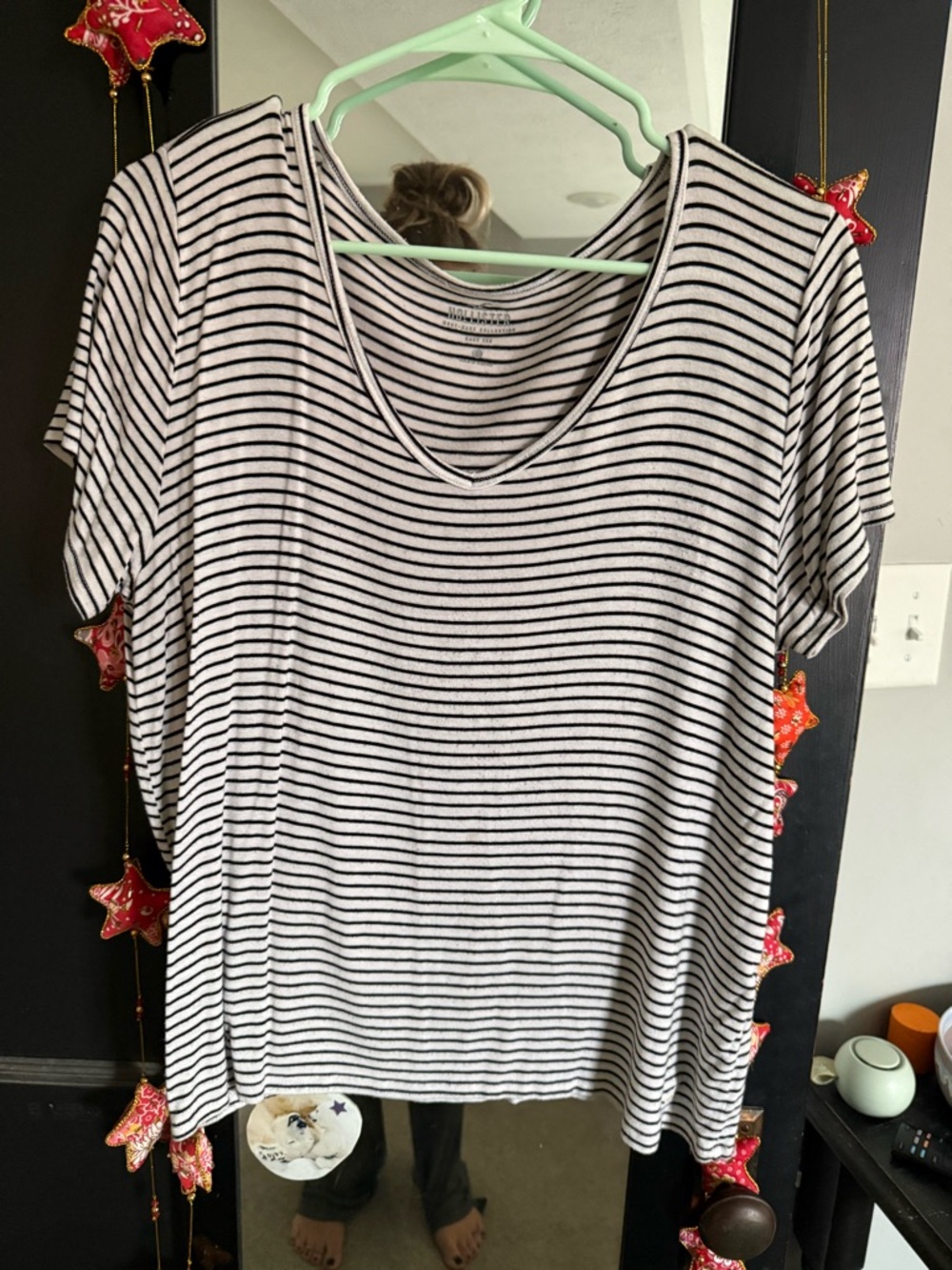 Hollister Black and White Striped V-Neck Tee